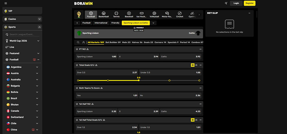 Screenshot of the Borawin sport page