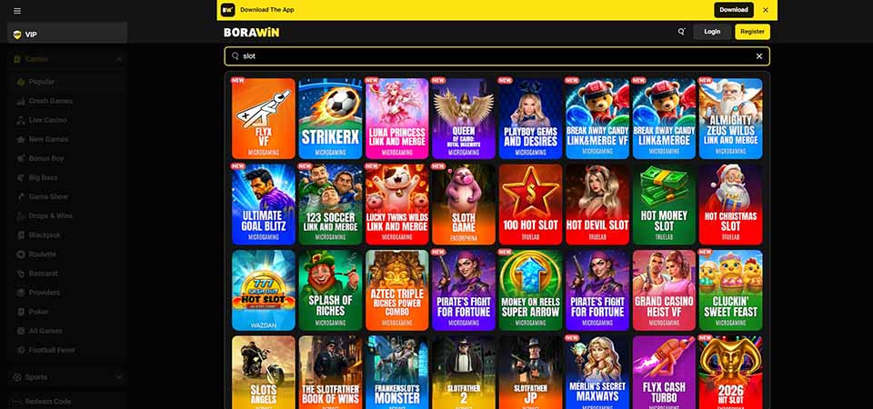 Screenshot of the Borawin casino page