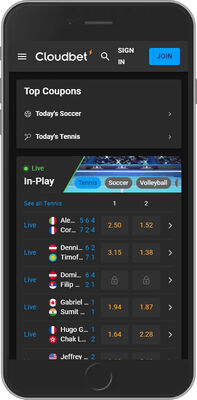 Mobile Cloudbet home page