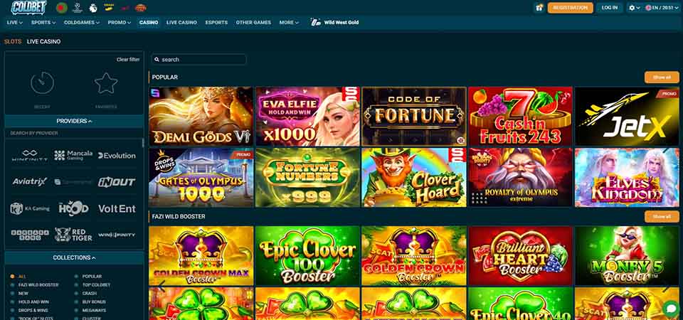 Screenshot of the Coldbet casino page