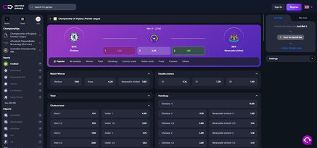 Screenshot of the Crypto Games sport page