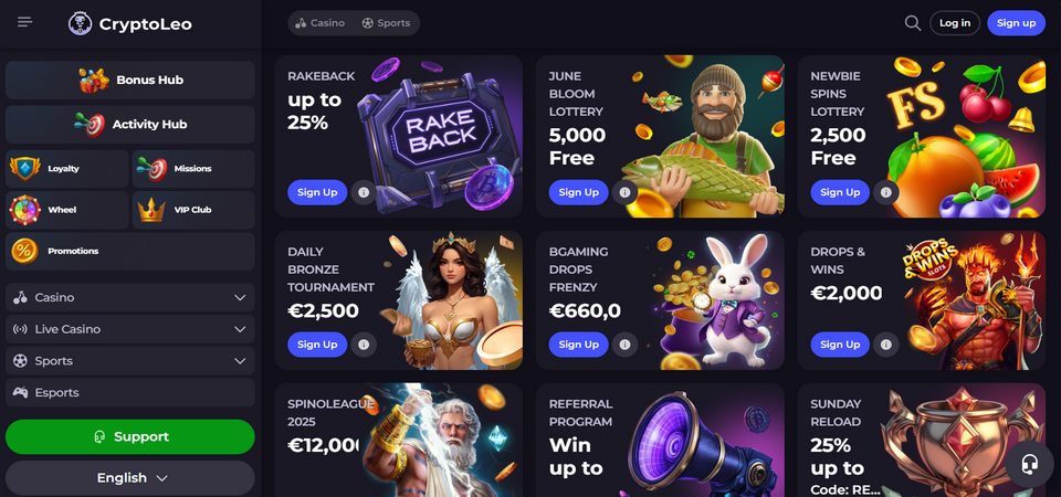 Screenshot of the CryptoLeo bonus page