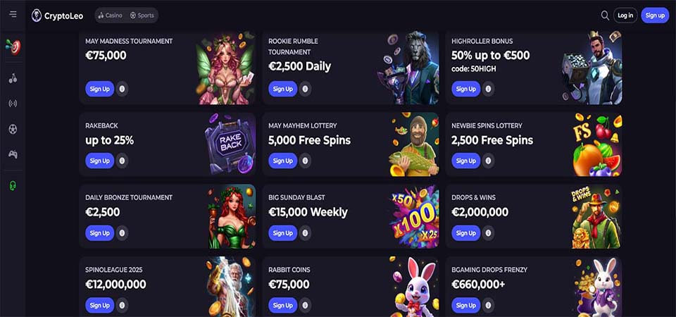 Screenshot of the cryptoleo bonus page