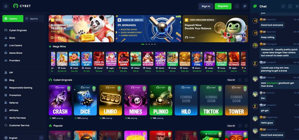 Screenshot of casino at Cybet