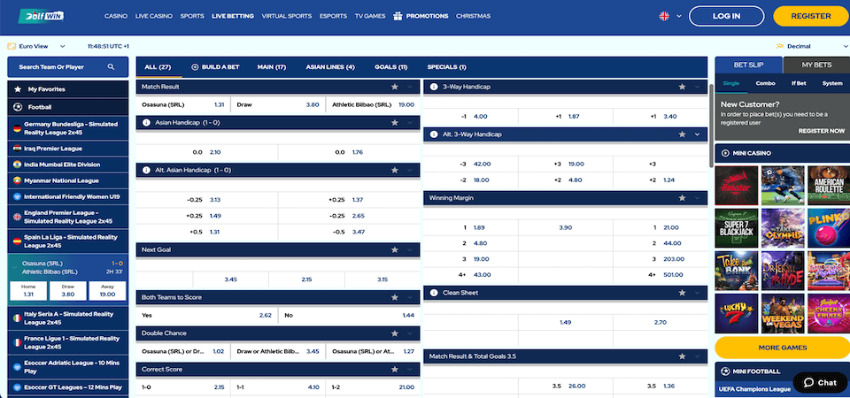 Screenshot of the Dolfwin sport page