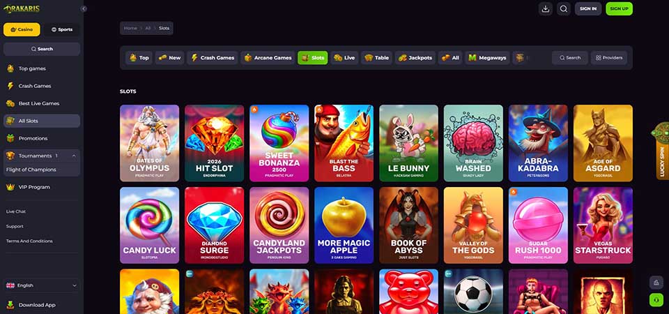 Screenshot of the Drakaris casino page