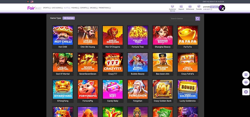 Screenshot of the Fairbex casino page