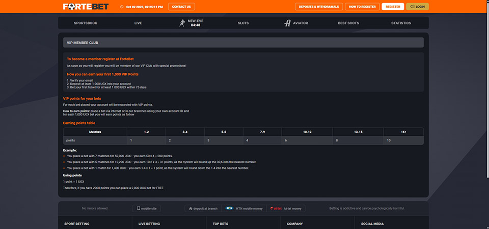 Screenshot of the Fortebet bonus page