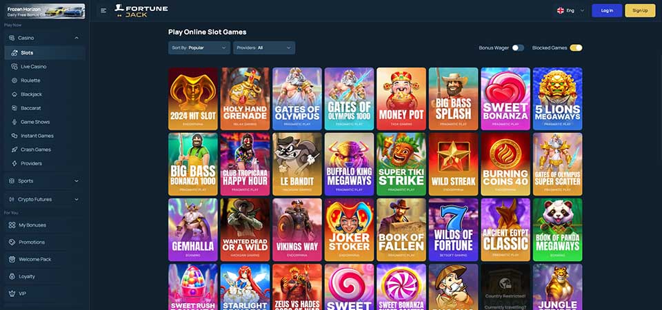 Screenshot of the FortuneJack Casino page