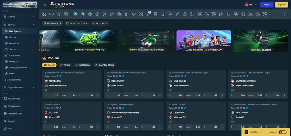 Screenshot of the FortuneJack LIVE Betting page