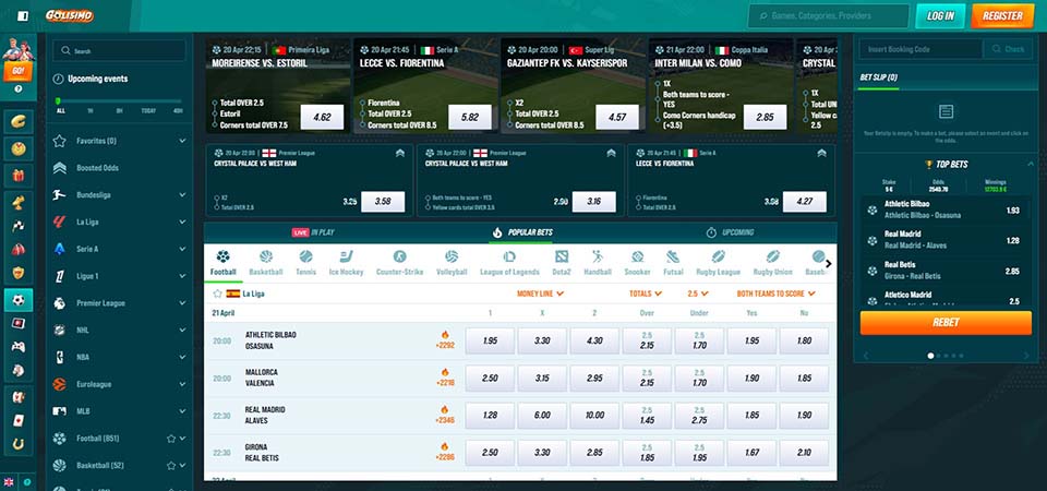 Screenshpt of the Golisimo sport page