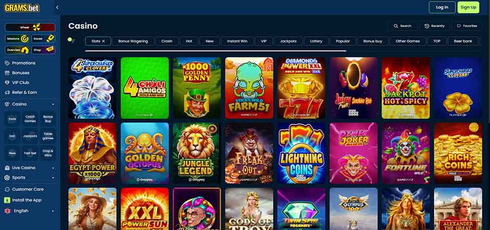 Screenshot of the Grams.bet casino page