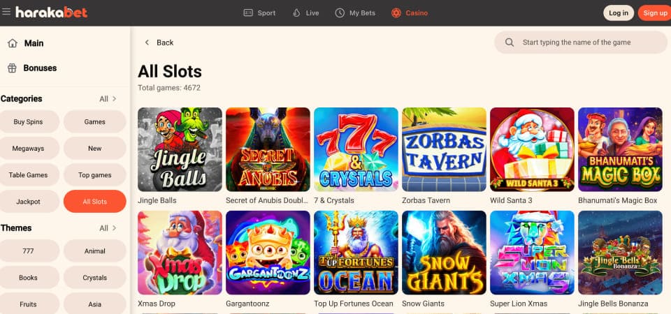 Screenshot of the Harakabet casino page