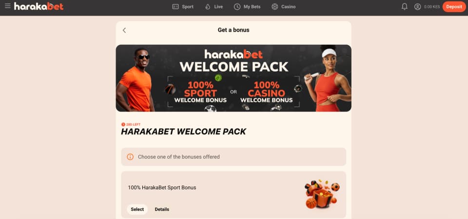 Screenshot of the Harakabet promo page