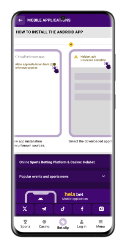 The mobile screenshot how to install Android apk for Helabet 2