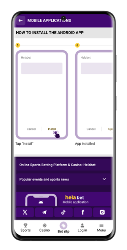 The mobile screenshot how to install Android apk for Helabet 3