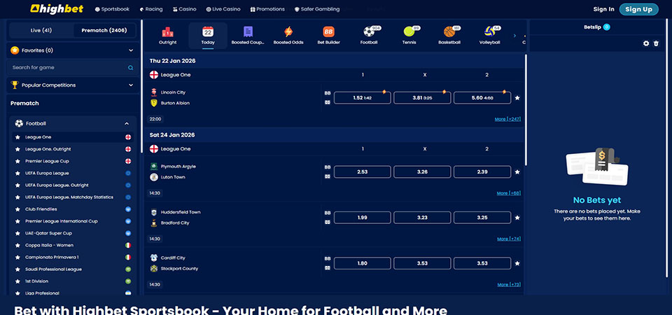 Screenshot of the Highbet sport page
