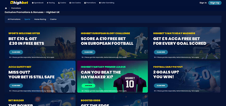 Screenshot of the Highbet promo page