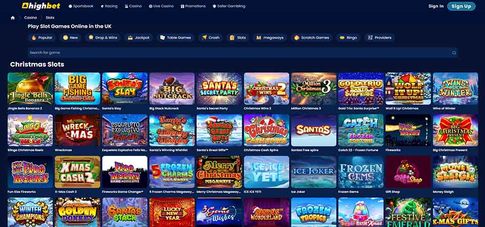 Screenshot of the Highbet casino page