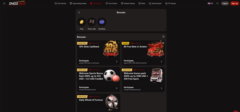 Screenshot of promotion at Indi365
