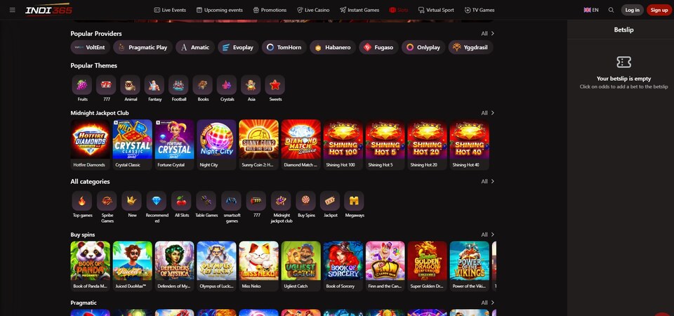Screenshot of casino at Indi365
