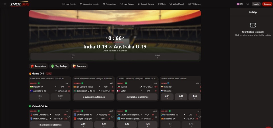 Screenshot of sports at Indi365