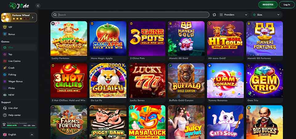 Screenshot of the J8de casino page
