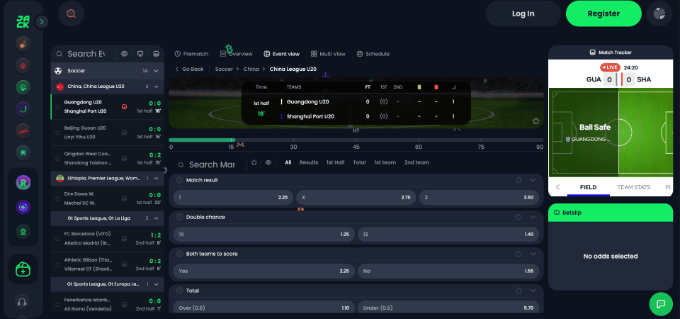 Screenshot of the Jack LIVE betting page