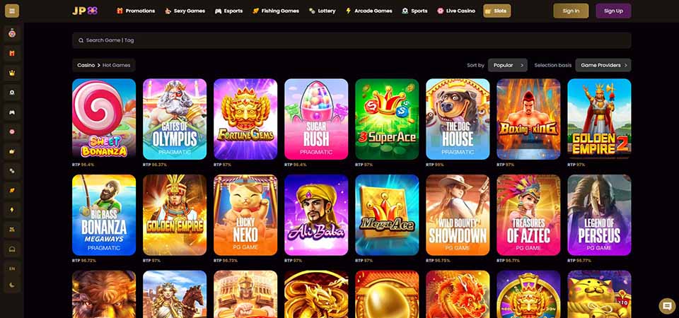 Screenshot of the jackpot88 casino page