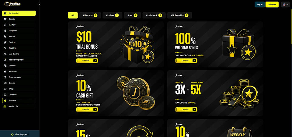 Screenshot of the Jasino promo page