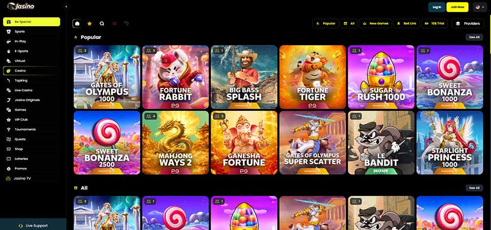 Screenshot of the Jasino casino page