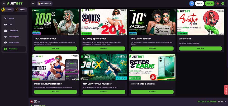 Screenshot of the Jetbet promo page