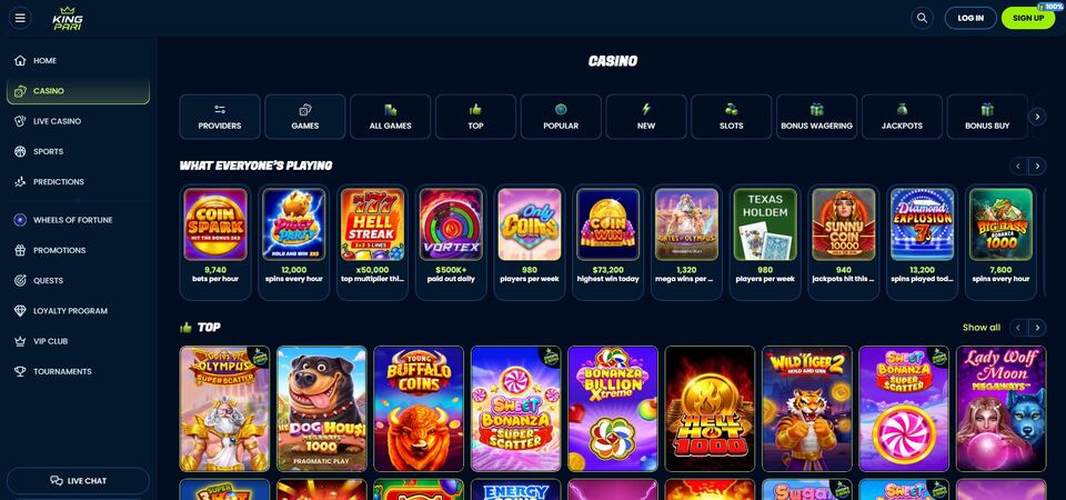 Screenshot of casino at KingPari