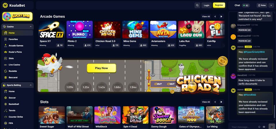 Screenshot of promotions page at KoalaBet