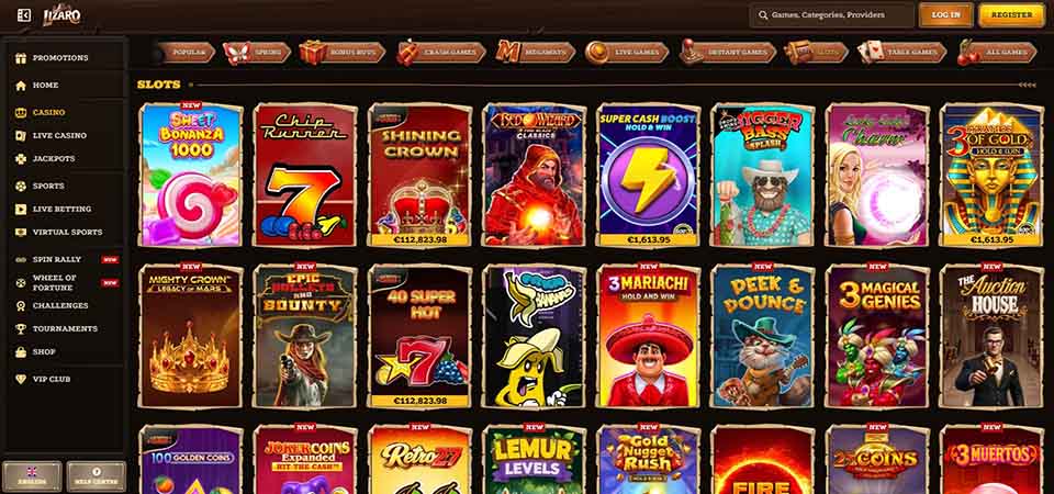 Screenshot of the Lizaro casino page