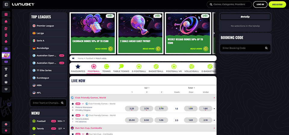 Lunubet main page screenshot