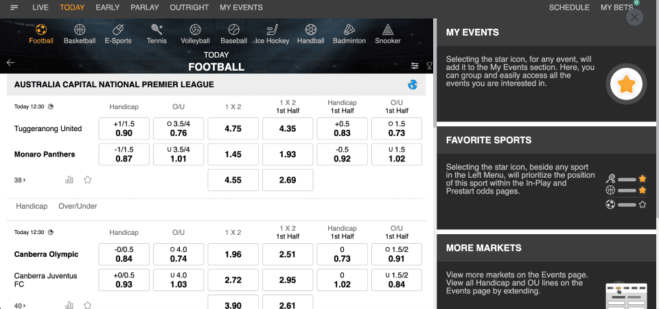 Screenshot of the MJ88 sport page