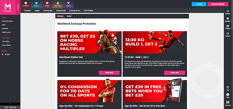 Screenshot of the Matchbook promo page