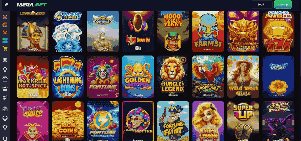 Screenshot of the MegaBet casino page