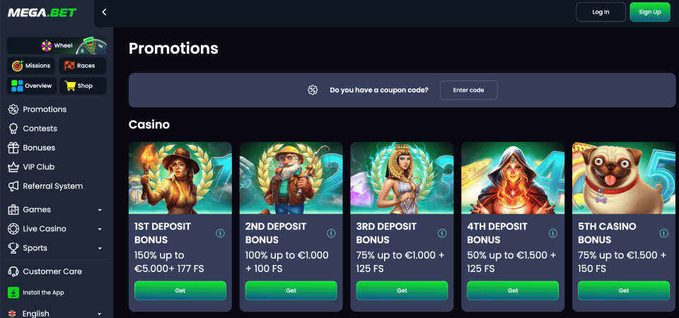 Screenshot of the MegaBet promo page
