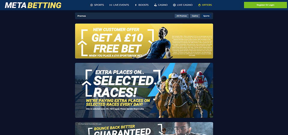 Screenshot of the Meta Betting promo page
