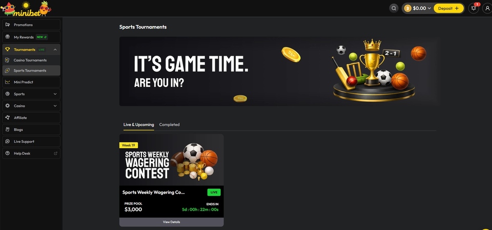 Screenshot of promotions page at Minibet