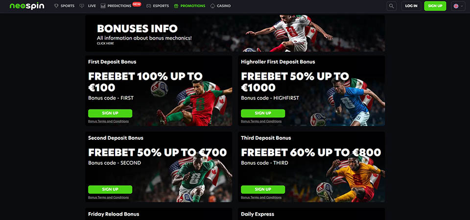Screenshot of the Neospin promo page
