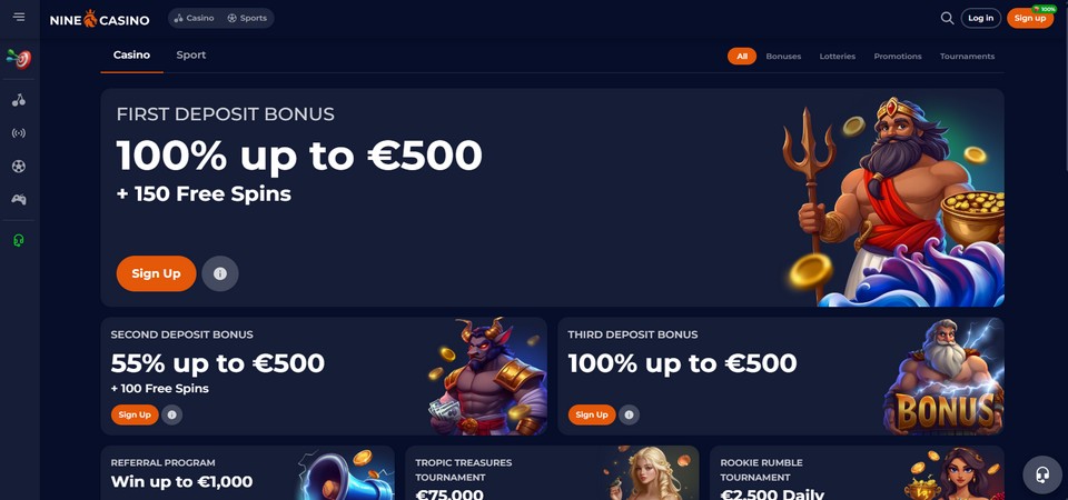 Screenshot of the NineCasino bonus page