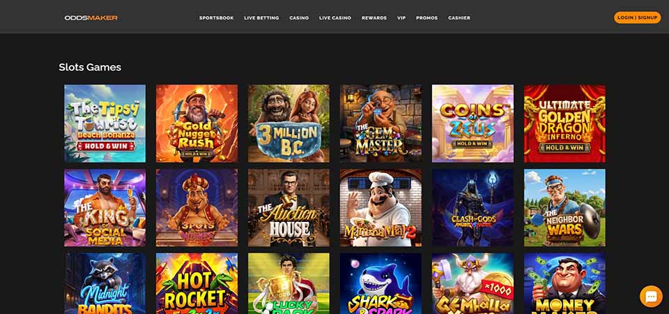 Screenshot of the OddsMaker.ag casino page