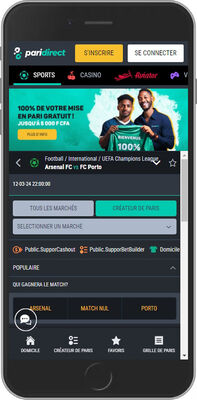 Mobile screenshot of the Paridirect sport page