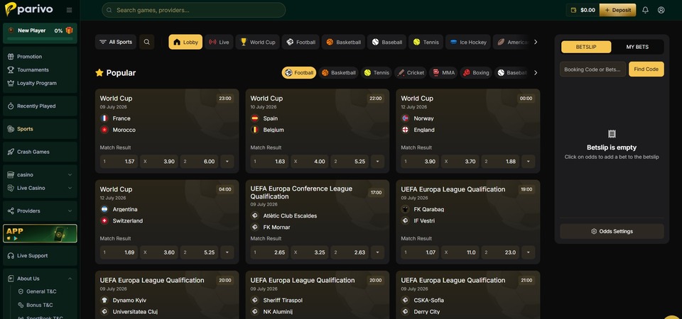 Screenshot of sports page at Parivo