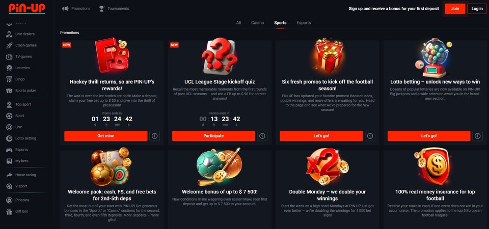 Screenshot of promo page of Pin-Up