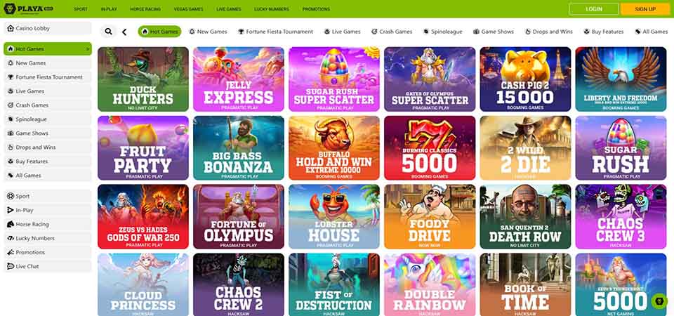 Screenshot of the Playa Bets casino page