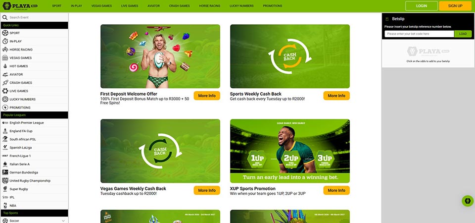 Screenshot of the Playa Bets promo page